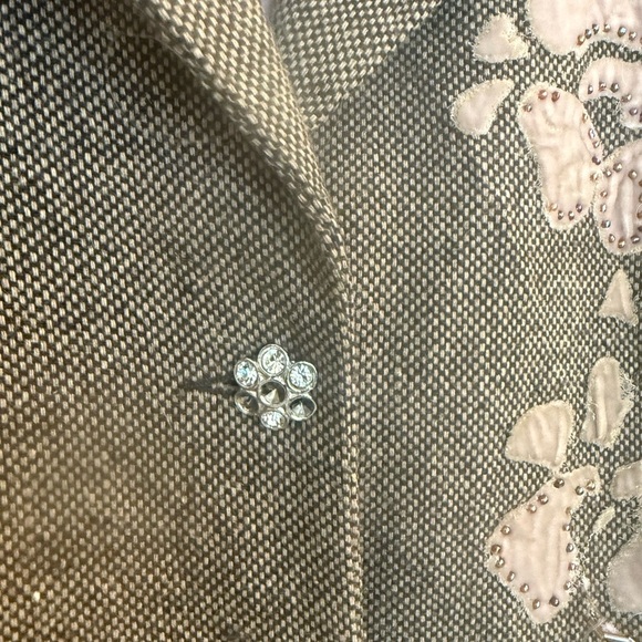 OXMO (Denmark) L wool blend EUC Brown Trench Coat with Pink Floral Design - Picture 7 of 14